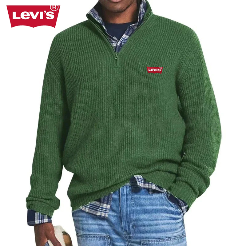 Men’s Quarter-Zip Ribbed Knit Sweater