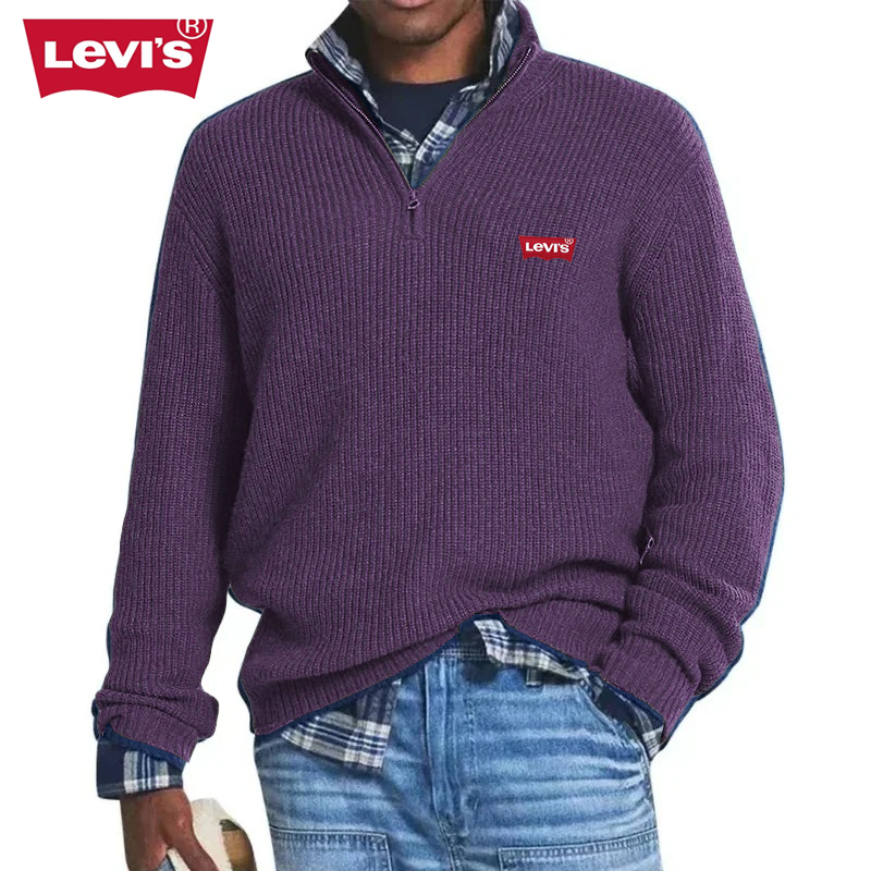 Men’s Quarter-Zip Ribbed Knit Sweater