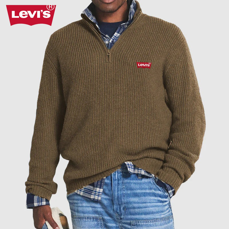 Men’s Quarter-Zip Ribbed Knit Sweater