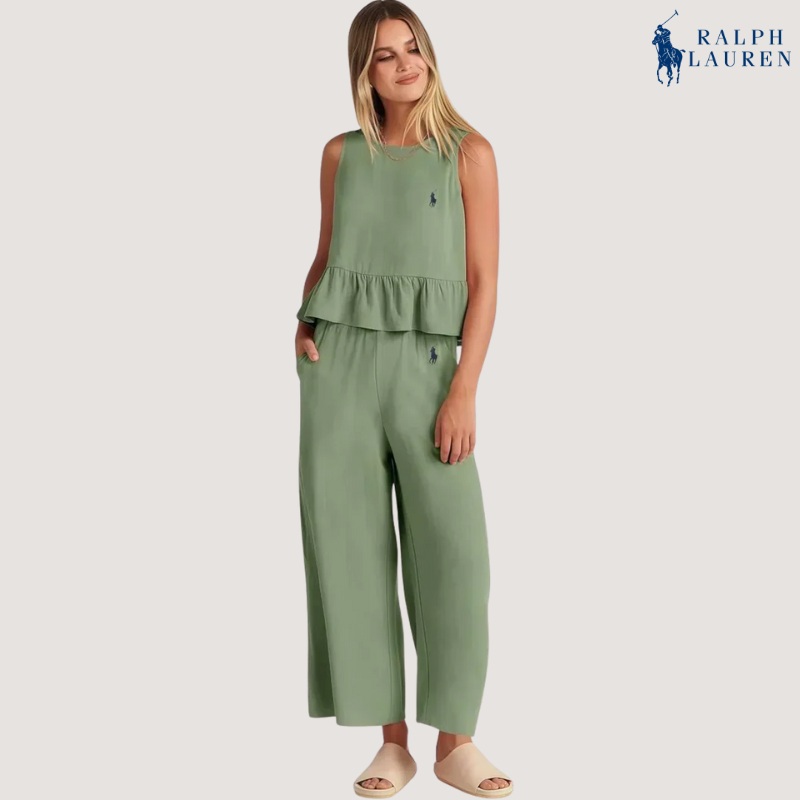 R. Lauren Conjunto de Dos Piezas con Tirantes Volantes + Sombrero de Sol Gratis – Compra 1, Lleva 2