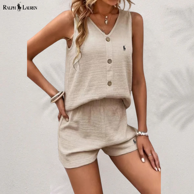 R. Lauren Top with Buttons & Shorts Set