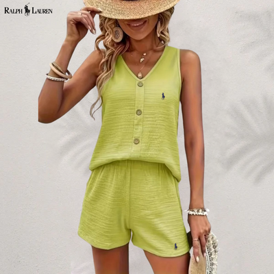 R. Lauren Top with Buttons & Shorts Set