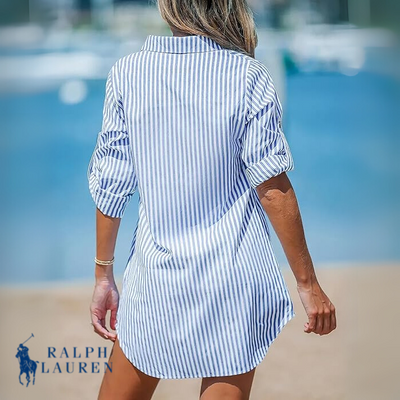 R. Ꮮаᴜгеn Vestido Camisero Clásico a Rayas + Bolsa Tote Brie de R. Ꮮаᴜгеn Gratis
