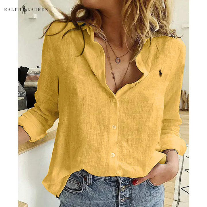R. Linen Blouse with Button Placket