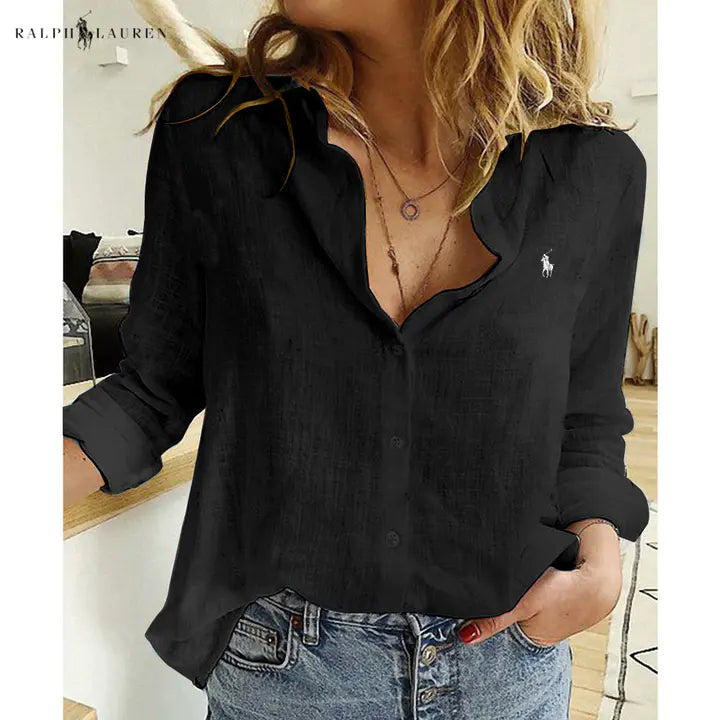 R. Linen Blouse with Button Placket