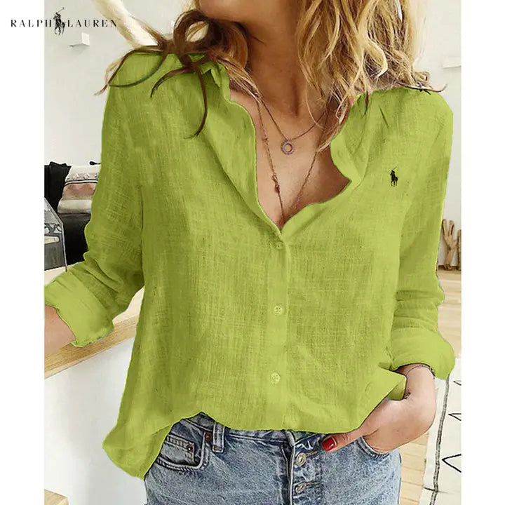 R. Linen Blouse with Button Placket