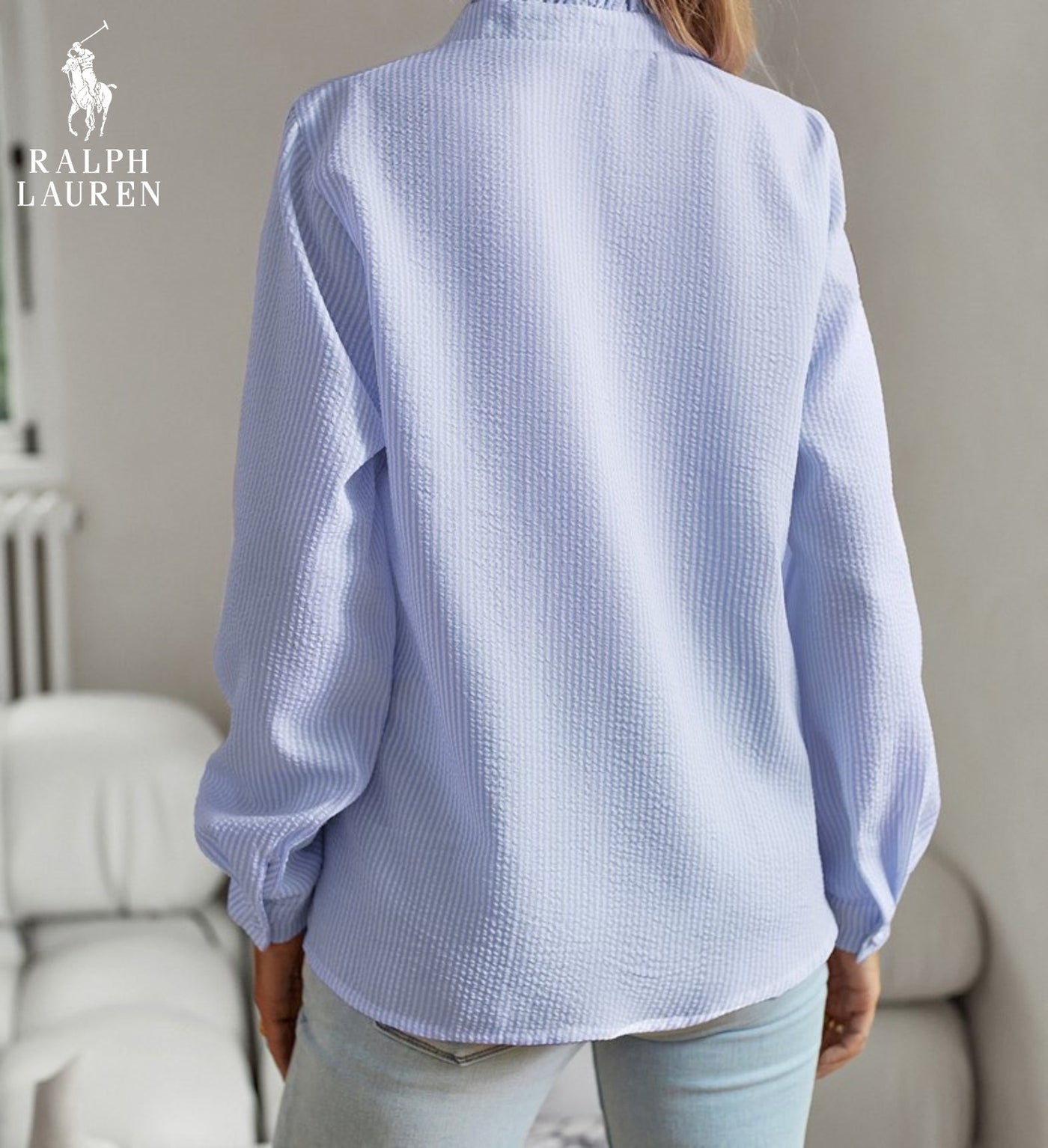 Blusa R. Lauren con Volantes – Estructura Suave y Clásico Botón