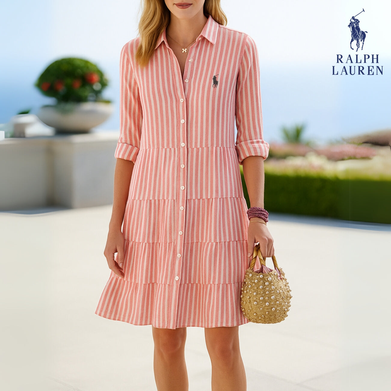Striped Shirt Dress by R. Lauren + Brie Tote Bag by R. Lauren