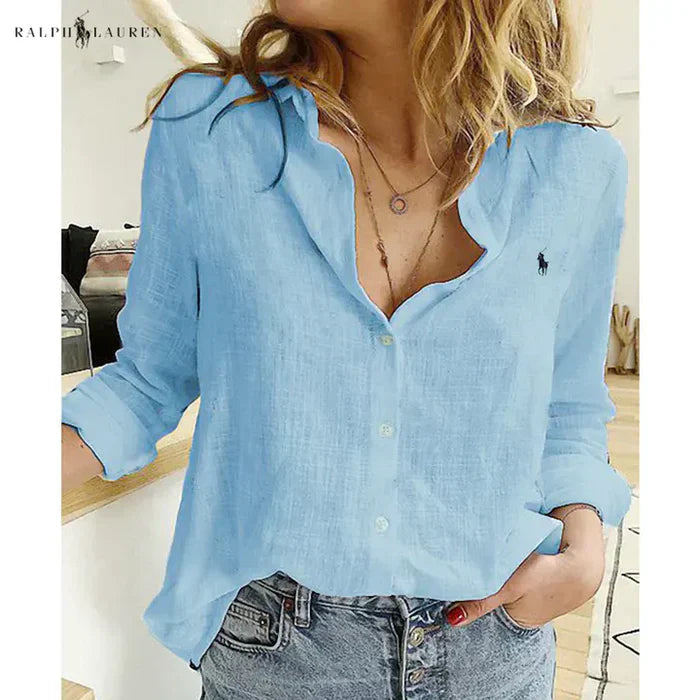 R. Ꮮаᴜгеn Camisa de Lino con Botones