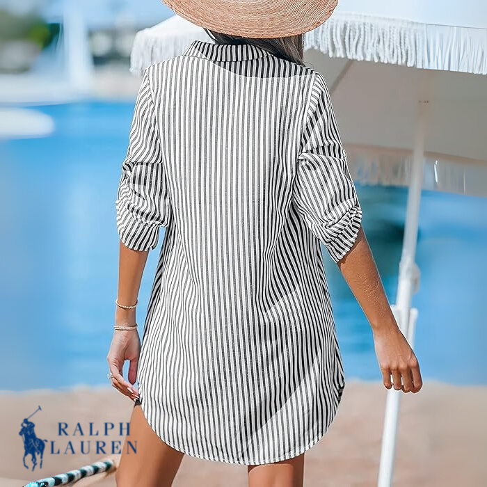 R. Ꮮаᴜгеn Vestido Camisero Clásico a Rayas + Bolsa Tote Brie de R. Ꮮаᴜгеn Gratis