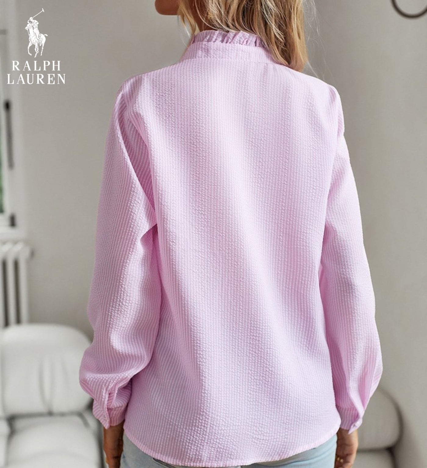 Blusa R. Lauren con Volantes – Estructura Suave y Clásico Botón