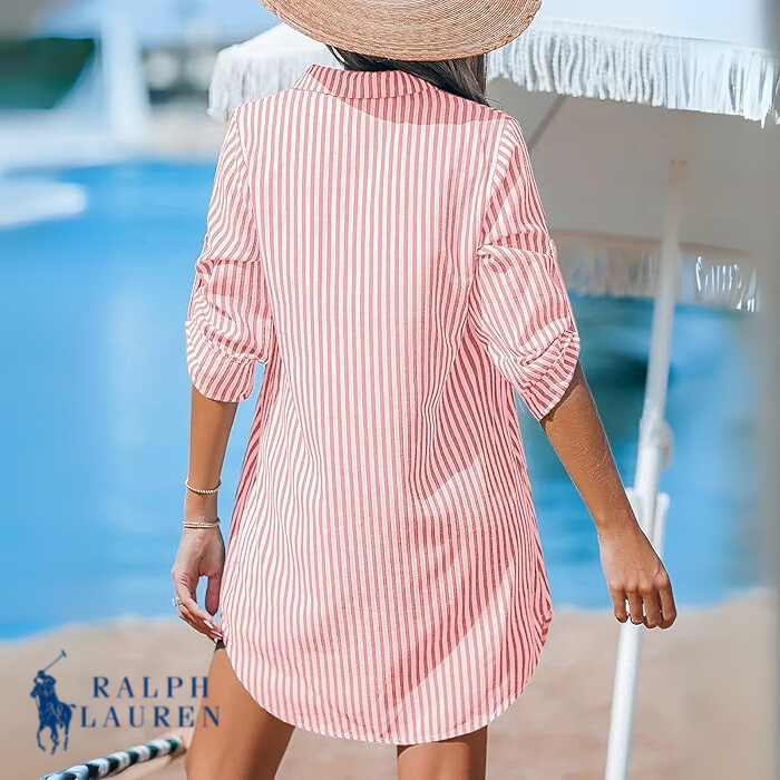 R. Ꮮаᴜгеn Vestido Camisero Clásico a Rayas + Bolsa Tote Brie de R. Ꮮаᴜгеn Gratis
