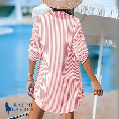 R. Ꮮаᴜгеn Vestido Camisero Clásico a Rayas + Bolsa Tote Brie de R. Ꮮаᴜгеn Gratis
