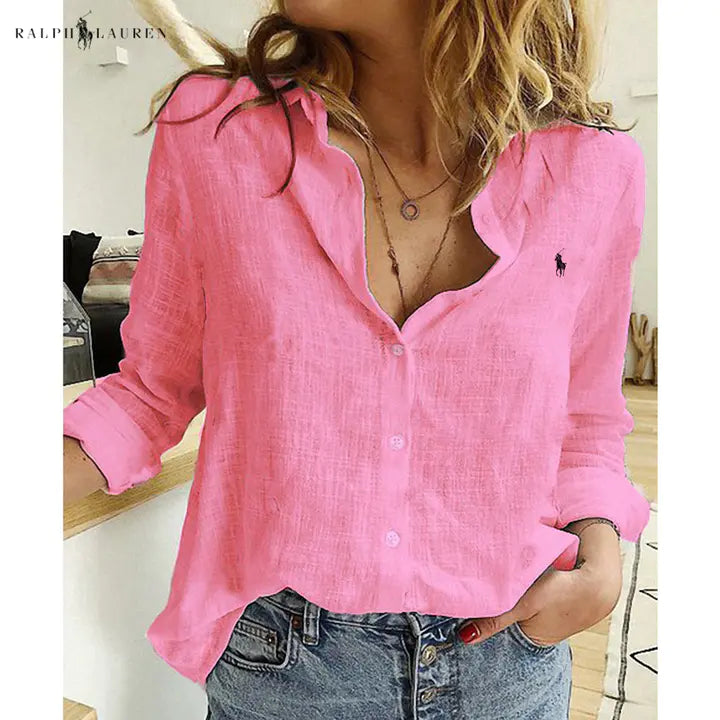 R. Linen Blouse with Button Placket