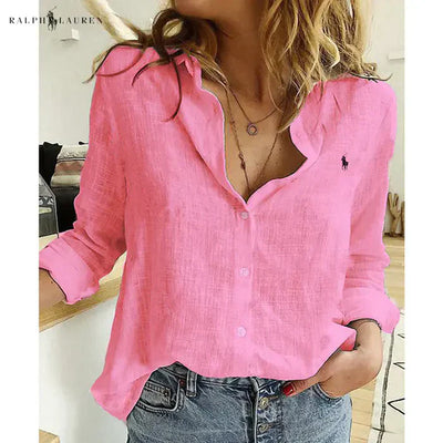 R. Ꮮаᴜгеn Camisa de Lino con Botones